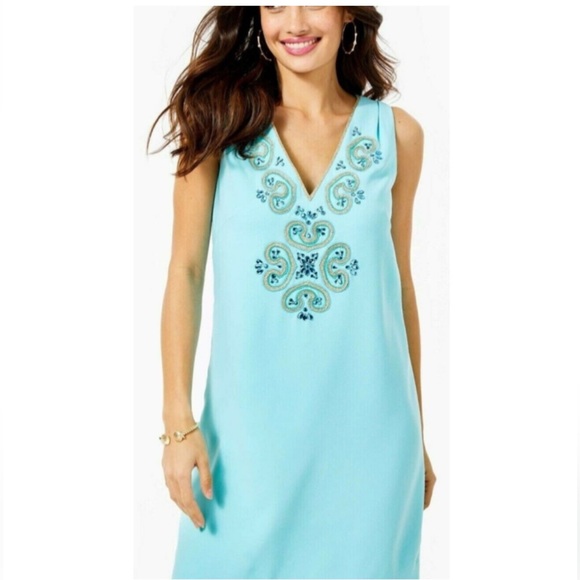 Lilly Pulitzer Penelope blue Ibiza embellished sleeveless shift dress women’s 8 - Picture 2 of 10